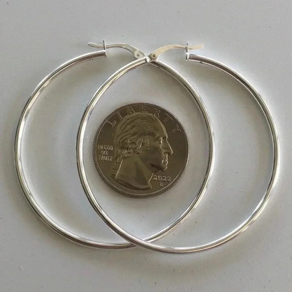 2 Inch Hoop 925 Sterling Silver Earrings NWT - Picture 5 of 6